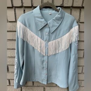 Light Blue Fringe Patsy Cline Western Shirt